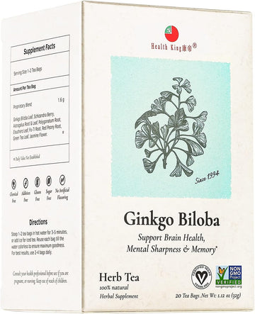 Health King Ginkgo Biloba Herb Tea, Teabags, 20 Count Box