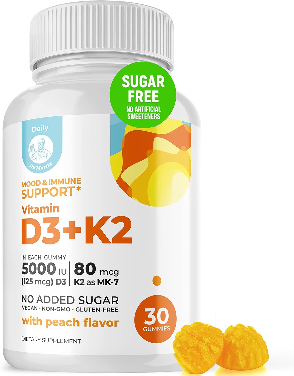 Dr. Moritz Vitamin D3 K2 Gummies 5000 Iu - Sugar-Free Vit D Gummy Supplement For Immune Support & Healthy Bones * - High