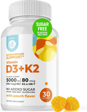 DR. MORITZ Vitamin D3 K2 Gummies 5000 IU - Sugar-Free VIT D Gummy Supplement for Immune Support & Healthy Bones * - High