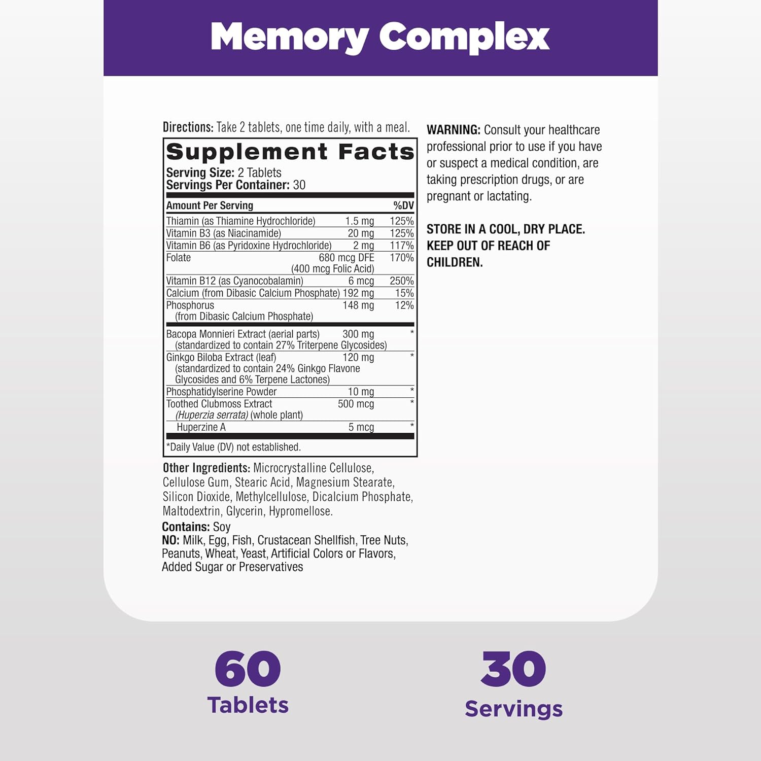 Natrol Memory Complex With Ginkgo Biloba 120mg and B Vitamins, Dietary