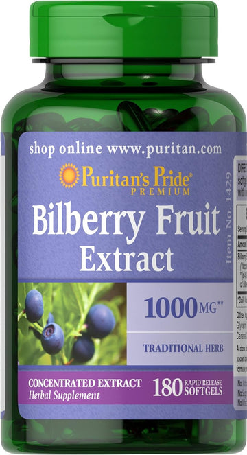Puritan's Pride Bierry Extract, Contains Antioxidant Properties*, 1000mg Equivalent, 180 Rapid Release Softgels (Packaging May Vary)