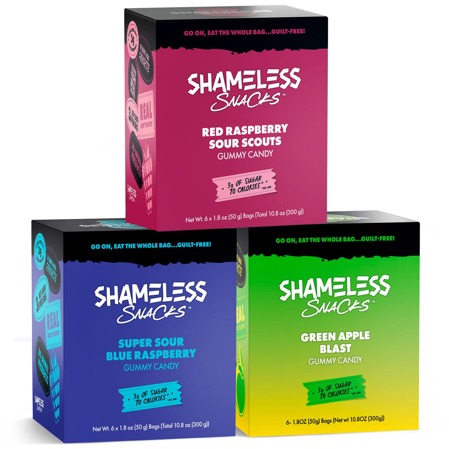 Shameless Low Carb Keto Gummy Bundle - Red Rapberry, Blue Raspberry & Green Apple Gluten Free Candy