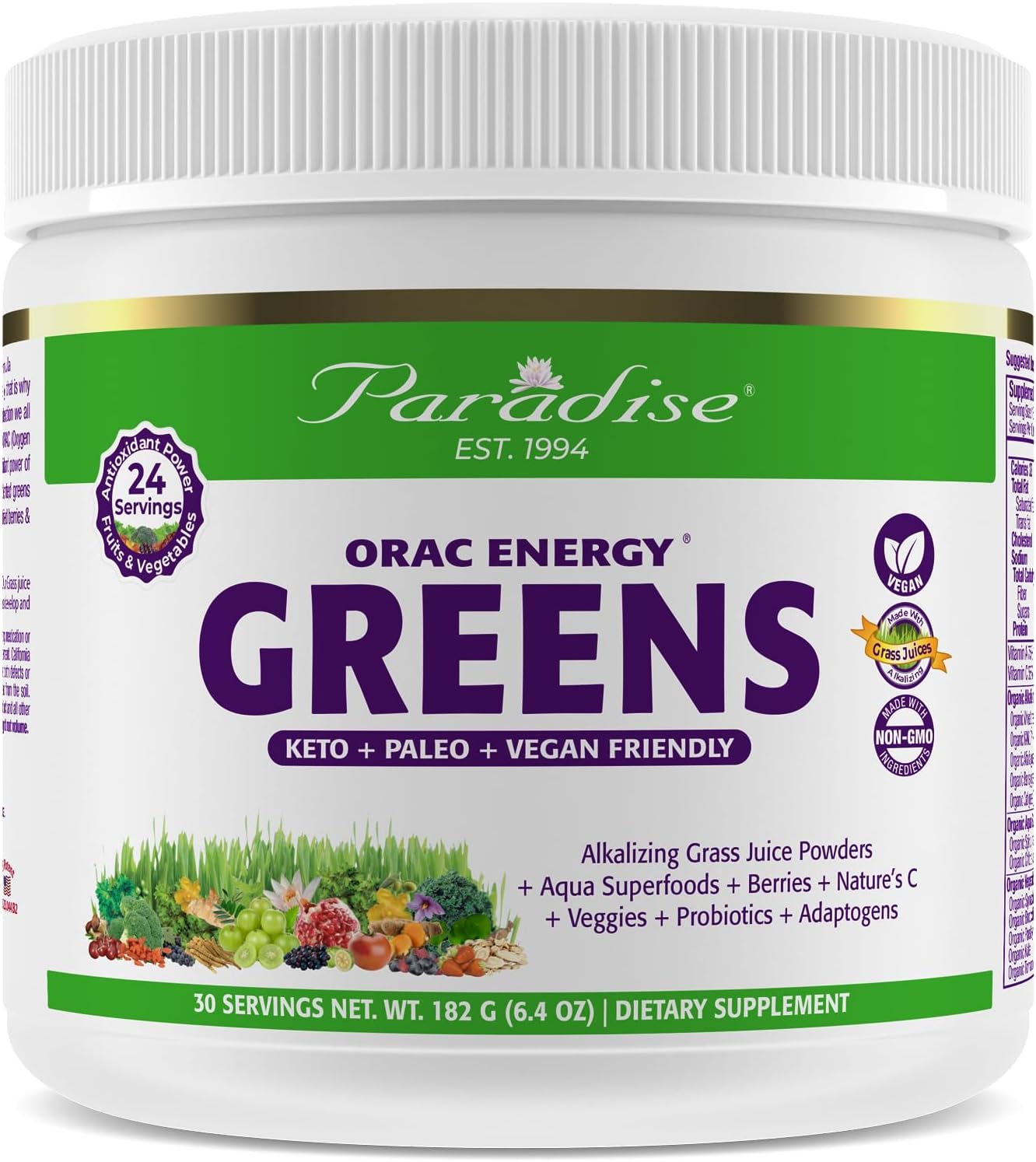 Paradise Herbs Orac Energy Greens Powder, Organic Alkalizing Grass Jui