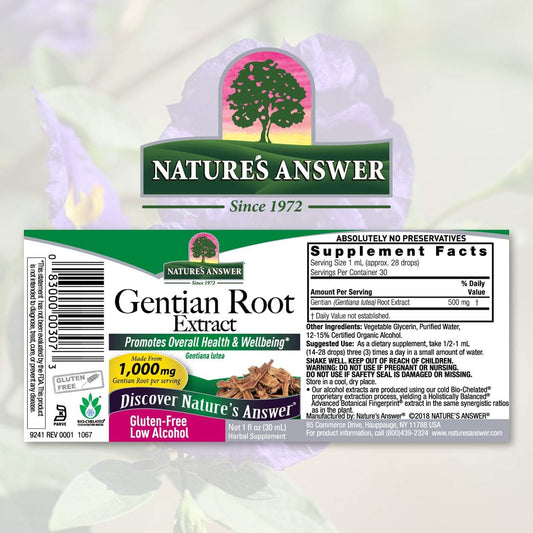 Nature's Answer Gentian Root with Organic Alcohol, 1-  | Helps with Thrush | Digestive Support | Promotes Healthy Liver Function