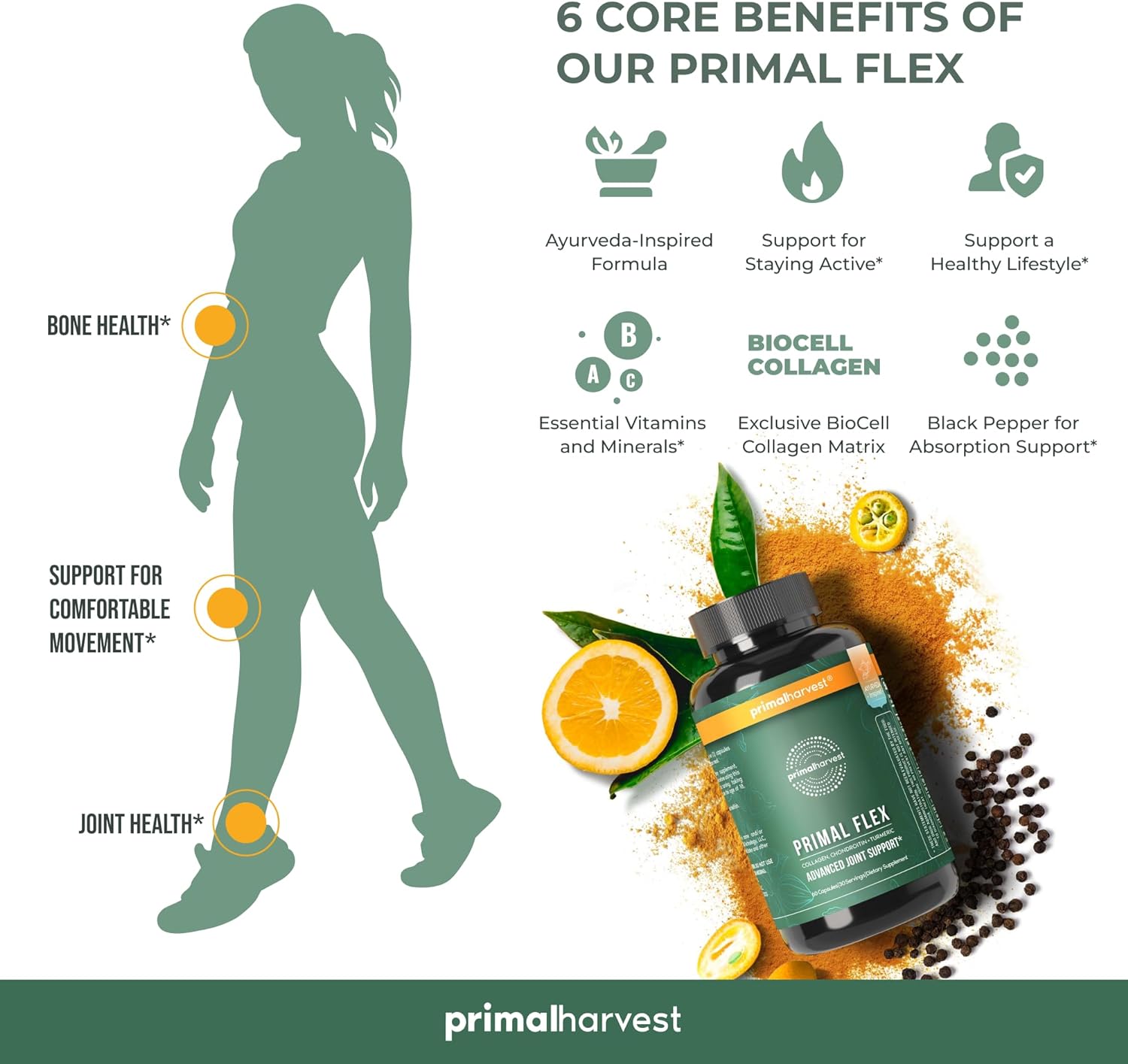 Primal Harvest Joint Supplement with Collagen, Turmeric, Boswellia and