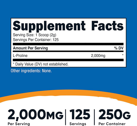 Nutricost L-Proline Powder 250 Grams - 2,000mg Per Serving, Non-GMO