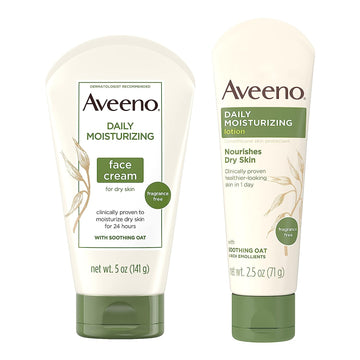 Aveeno Daily Moisturizing Fragrance-Free Face & Neck Cream, Oat Facial Moisturizer for Dry Skin, 5 , & Aveeno Daily Moisturizing Body Lotion with Soothing Oat, 2.5  (2 Item, Product Bundle)