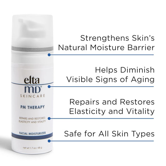 EltaMD PM Therapy Facial Moisturizer Lotion, Night Moisturizer for Face, Restores Skin Elasticity and Moisturizes and Repairs Skin Overnight, Safe for Sensitive Skin, Oil Free Formula, 1.7  Pump