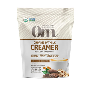 Om Mushroom Superfood Oatmilk Adaptogen Creamer, Non-Dairy, Mexican Chocolate, 16.29 , 100 Servings, Organic Lion's Mane Extract, Supports Memory, Focus & Nerve Health