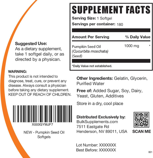 BULKSUPPLEMENTS.COM Pumpkin Seed Oil Softgels - Pumpkin Seed Oil Supplement, Pumpkin Seed Oil 1000mg, Pumpkin Seed Oil C