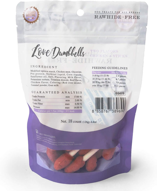 Rena's Recipe Love Dumbbells (18 Count) Chicken & Beef Flavors on a core Infused with Goat Milk