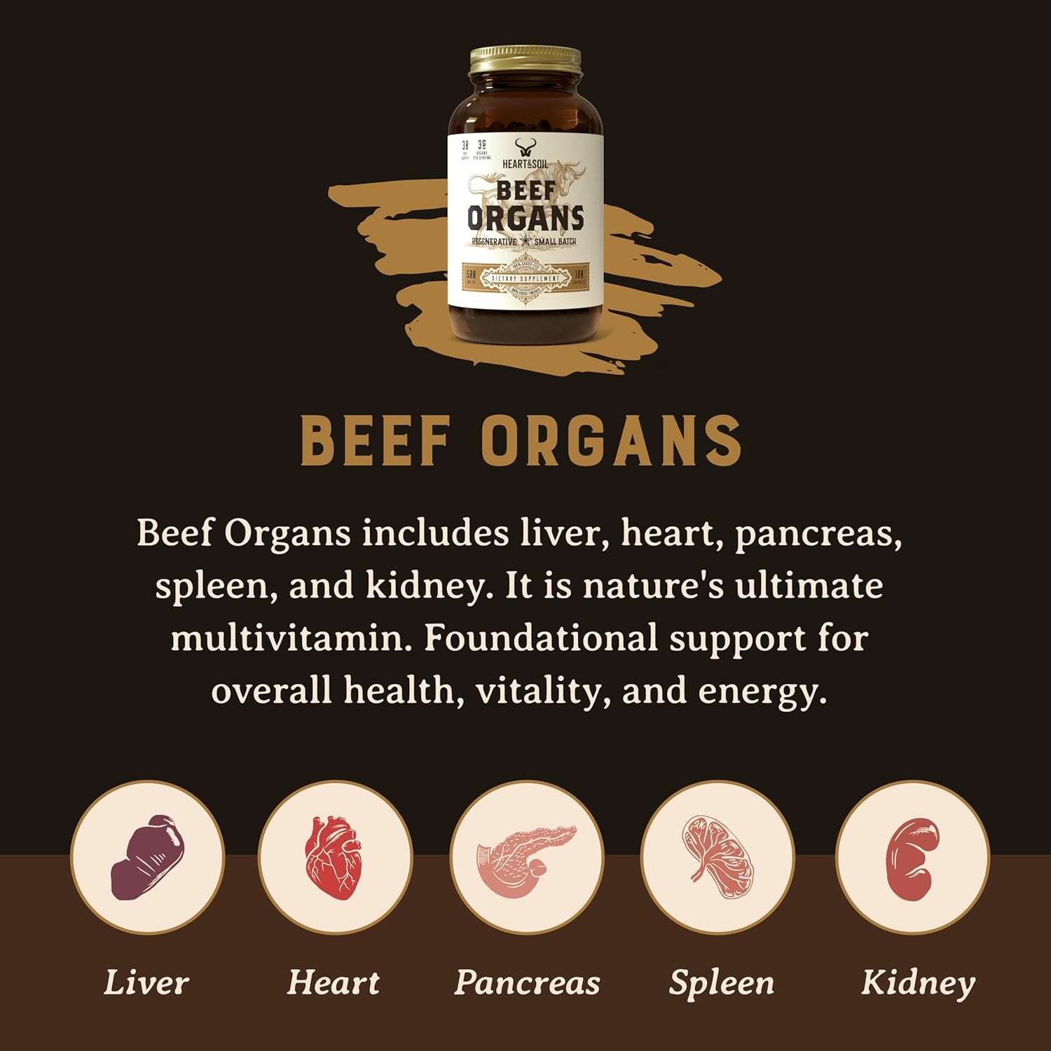 HEART & SOIL Beef Organs Complex — Grass Fed Liver, Heart, Kidney, Pan