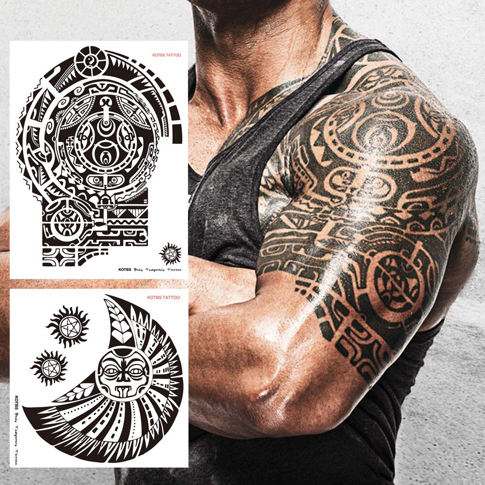 Kotbs 2 Sheets Extra Large Totem Temporary Tattoo Stickers, Waterproof Big Temporary Tattoos for Men Adults Guys Women Body Art Arm Shoulder Chest Make Up Fake Tattoos