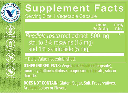 The Vitamin Shoppe Rhodiola Rosea 500Mg, 5% Rosavins, Supports Energy,