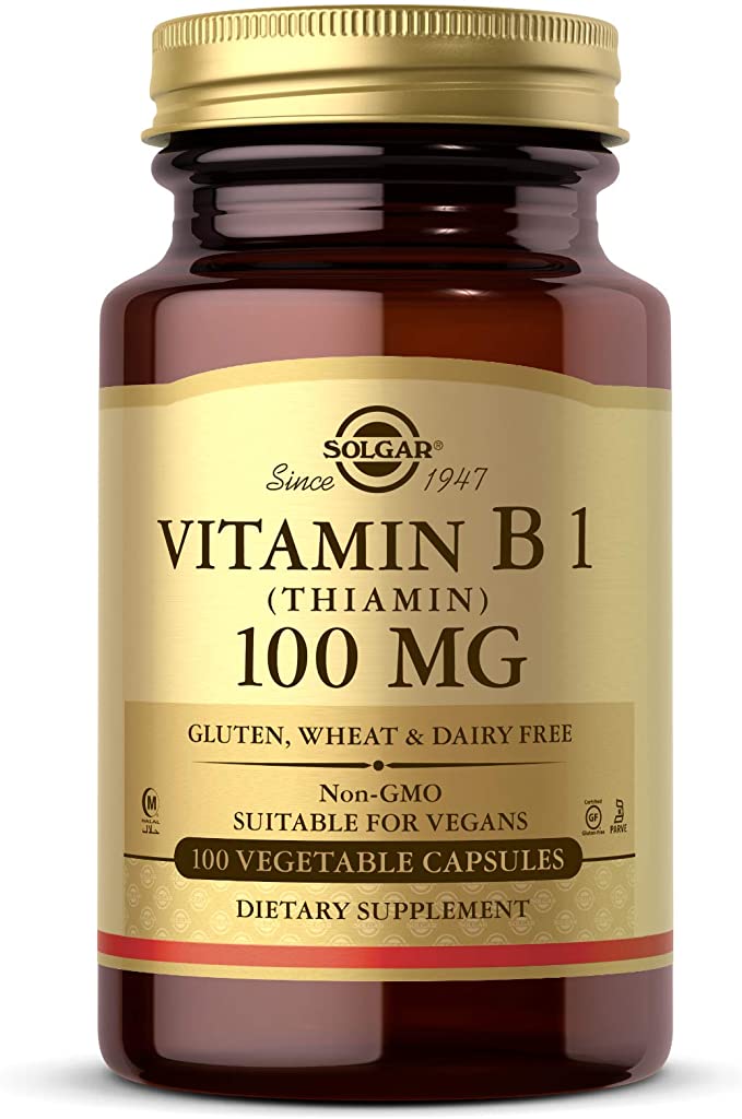 Solgar Vitamin B1 (Thiamin) 100 Mg, 100 Vegetable Capsules - Energy Metabolism, Healthy Nervous System, Overall Well-Being - Non-Gmo, Vegan, Gluten Free, Dairy Free - 100 Servings
