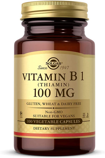 Solgar Vitamin B1 (Thiamin) 100 mg, 100 Vegetable Capsules - Energy Metabolism, Healthy Nervous System, Overall Well-Being - Non-GMO, Vegan, Gluten Free, Dairy Free - 100 Servings