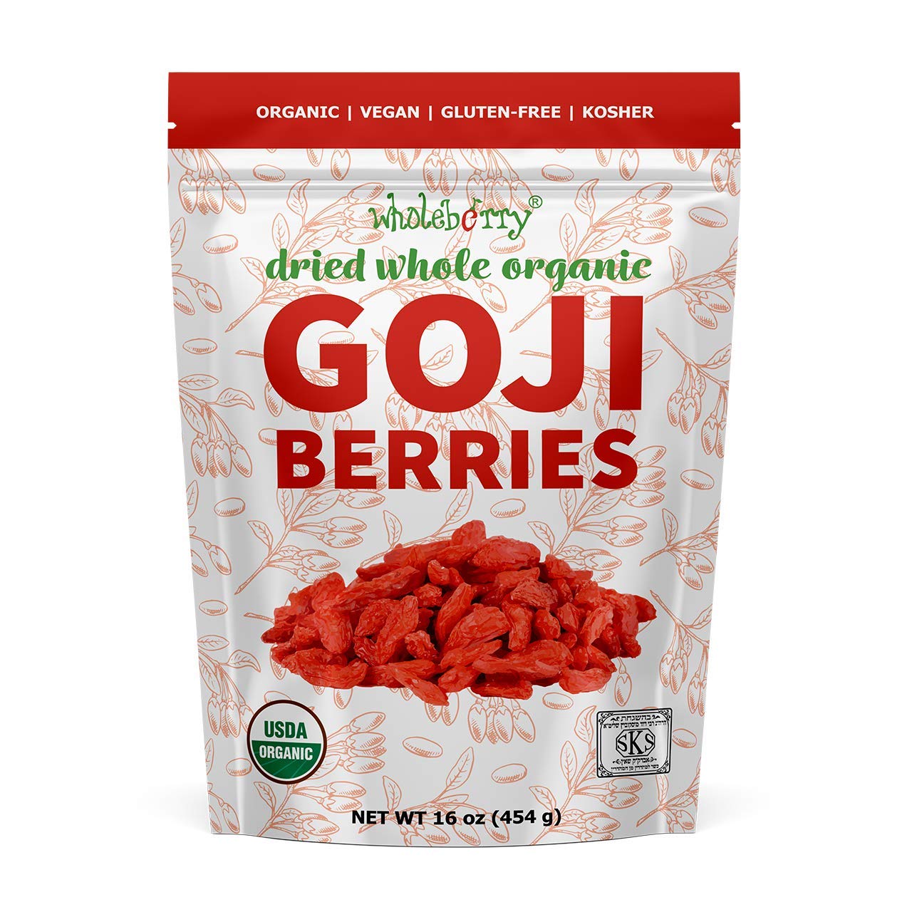 Wholeberry Organic Wolfberry Gouqi Goji Berries 16Oz| Raw, Vegan, Gluten Free Super Food High In Plant Based Protein, Di