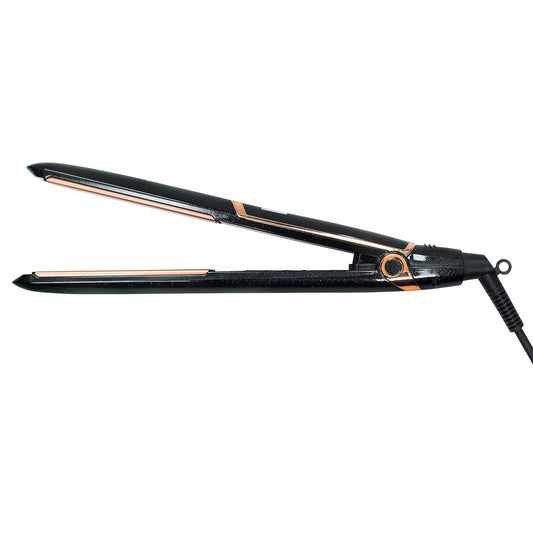 The Miss 1" at Iron Hair Straightener- for All Hair Types - Infrared Technology - Tourmaline Infused Ceramic Plates (Black with Rose Gold Accents)