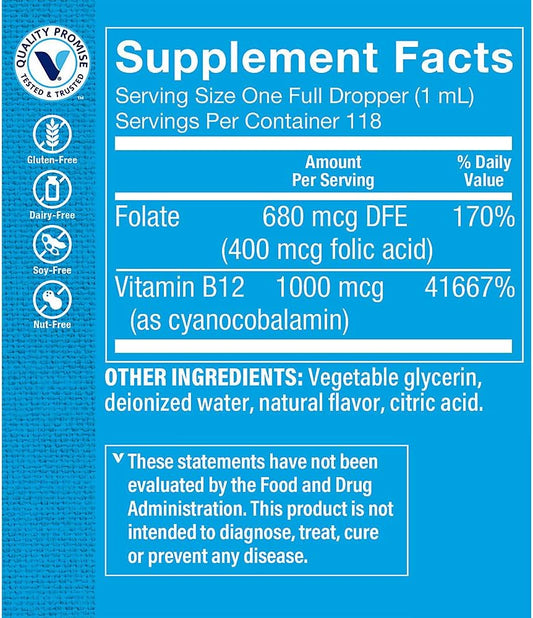 The Vitamin Shoppe Liquid Vitamin B12 with Folic Acid - Raspberry Flav