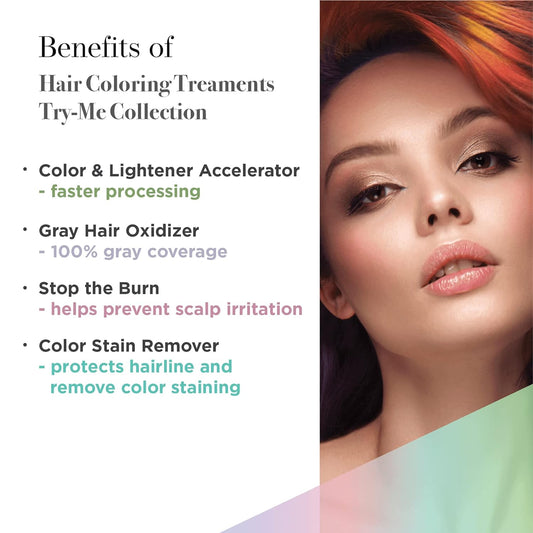 Cuccio Haircare Try Me Collection Kit - Hair Coloring Essentials - Includes Stop The Burn And Gray Hair Oxidizer Treatments - Gluten And Paraben Free - Suitable For Travel - 0.25  Each - 4 Pc