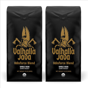 Death Wish Coffee Valhalla Java Odinforce Blend - Whole Bean Dark Roast - Extra Kick of Caffeine - Arabica & Robusta Coffee Beans - Dark Roast Coffee Beans - 2 Bags