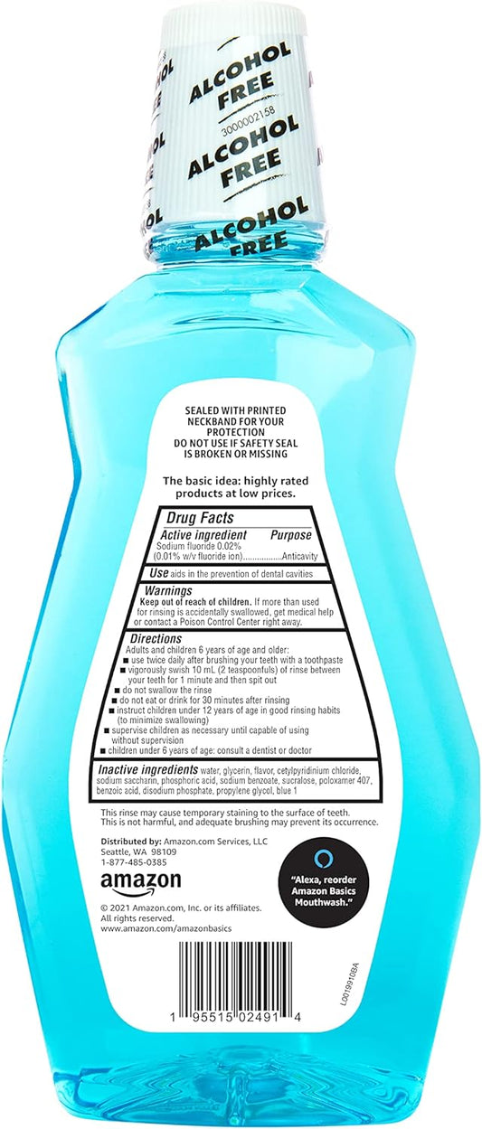 Amazon Basics Anticavity uoride Mouthwash, Alcohol Free, Refreshing Mint, 1 Liter, 33.8 uid , 1-Pack (Previously Solimo)