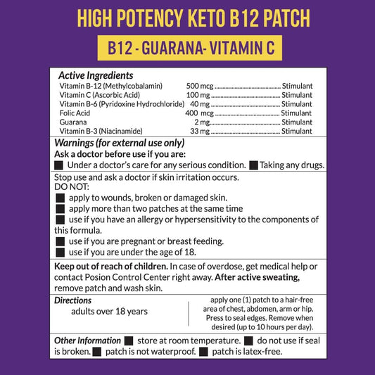 Vitapatch Keto Patch With B12 Methylcobalamin And Vitamin Guarana B12 Patch For Energy - 30 Day Supply Keto & Vitamin B1