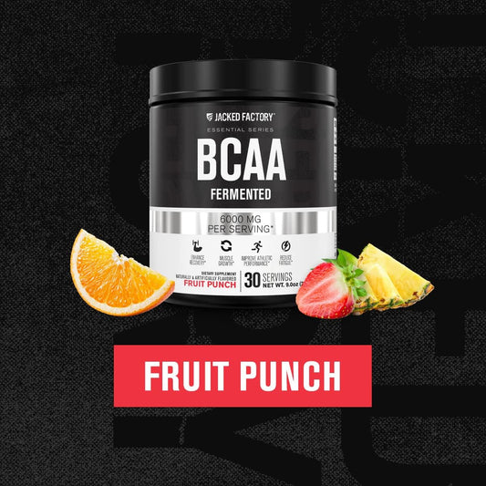 BCAA Powder (Fermented) - 6g Branched Chain Essential Amino Acid Supplement for Improved Muscle Recovery, Reduced Fatigue, Increased Strength, and Muscle Growth - 30 Servings, Fruit Punch