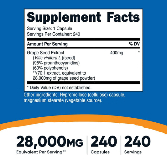 Nutricost Grape Seed Extract 28,000mg, 240 Capsule - Non-GMO, Gluten Free, Vegetarian Friendly