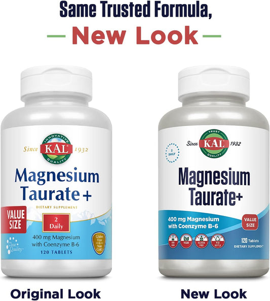 KAL Magnesium Taurate 400mg Plus CoEnzyme Vitamin B6, Chelated Magnesi