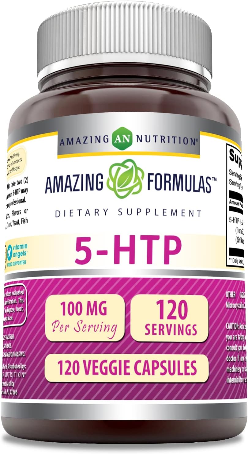 Amazing Formulas 5 HTP Hydroxytryptophan 100mg | Made from Griffonia Simplicifolia Seed Extract | 120 Veggie Capsules | Non-GMO | Gluten Free | Made in USA | Suitable for Vegetarians