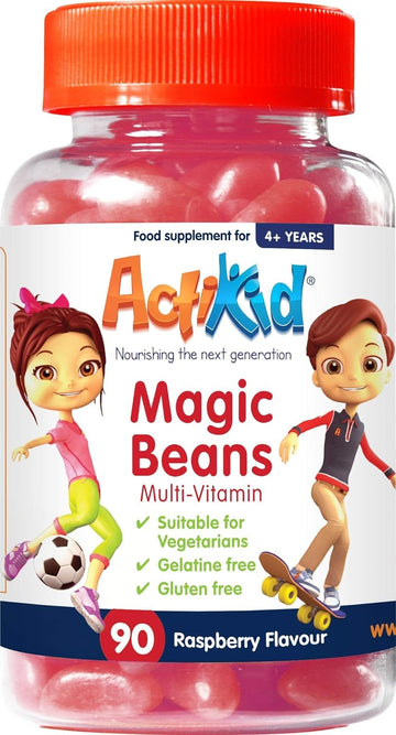 Actikid Magic Beans Multi-Vitamin 90X Raspberry Flavour, Gelatin Free,195 Grams