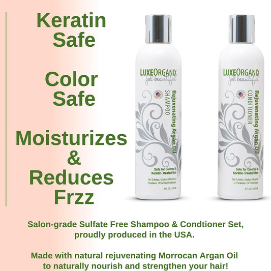 LuxeOrganix Shampoo and Conditioner for Keratin Treated Hair - Sulfate & Paraben Free - Moroccan Argan Oil Smooths & Moisturizes, Best for Dry, Damaged, Frizzy, & Curly Hair (8 Set)