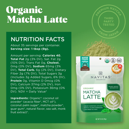 Navitas Organics Matcha Latte Value Size Bag, 35 Servings — Organic, Non-GMO, Dairy-Free