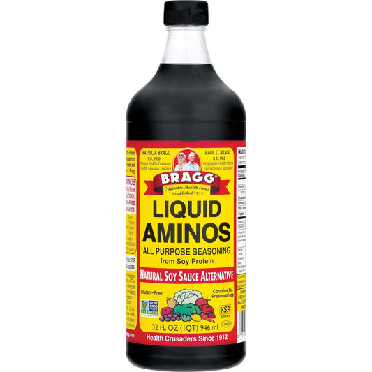 Bragg Liquid Aminos All Purpose Seasoning 32oz and Organic Extra Virgin Olive Oil 32oz Bundle