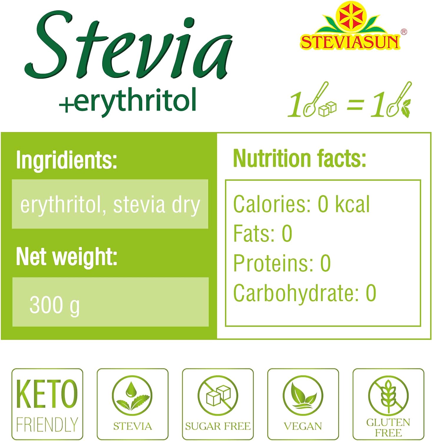  Mix of Pure Stevia Powder and Erythritol Sweetener Powder S