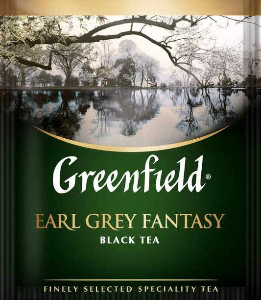 Greenfield Earl Grey Fantasy ?lassic Collection Black Tea Finely Selected Speciality Tea 100 Double Chamber Teabags With Tags in Foil Sachets