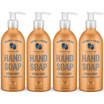 Hand in Hand Nourishing Liquid Hand Soap, 10  , Grapefruit & Orange Blossom, Citrus Grove Scent, 4 Pack