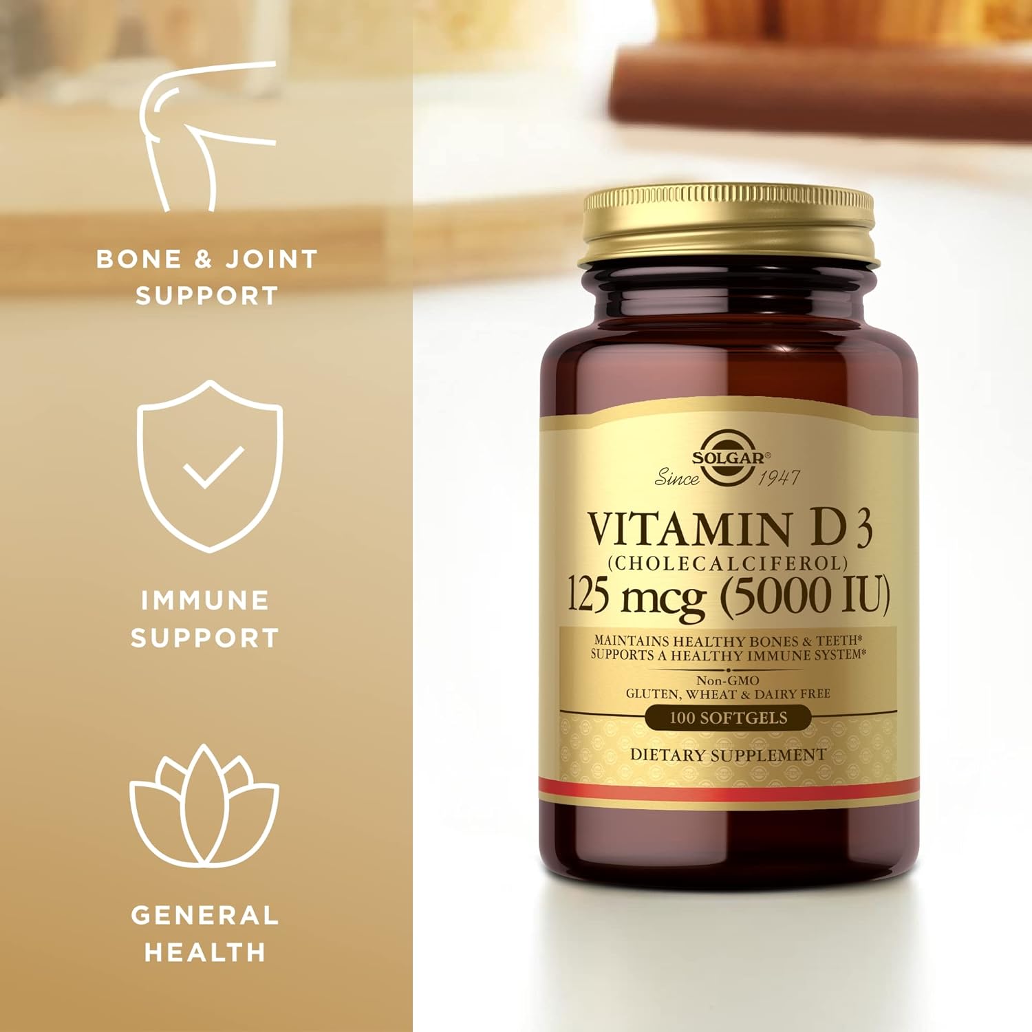 SOLGAR Vitamin D3 (Cholecalciferol) 10 MCG (400 IU) - 100 Softgels, Pa