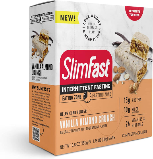 SlimFast Intermittent Fasting- Complete Meal Protein Bars, Vanilla Alm10.9 Ounces