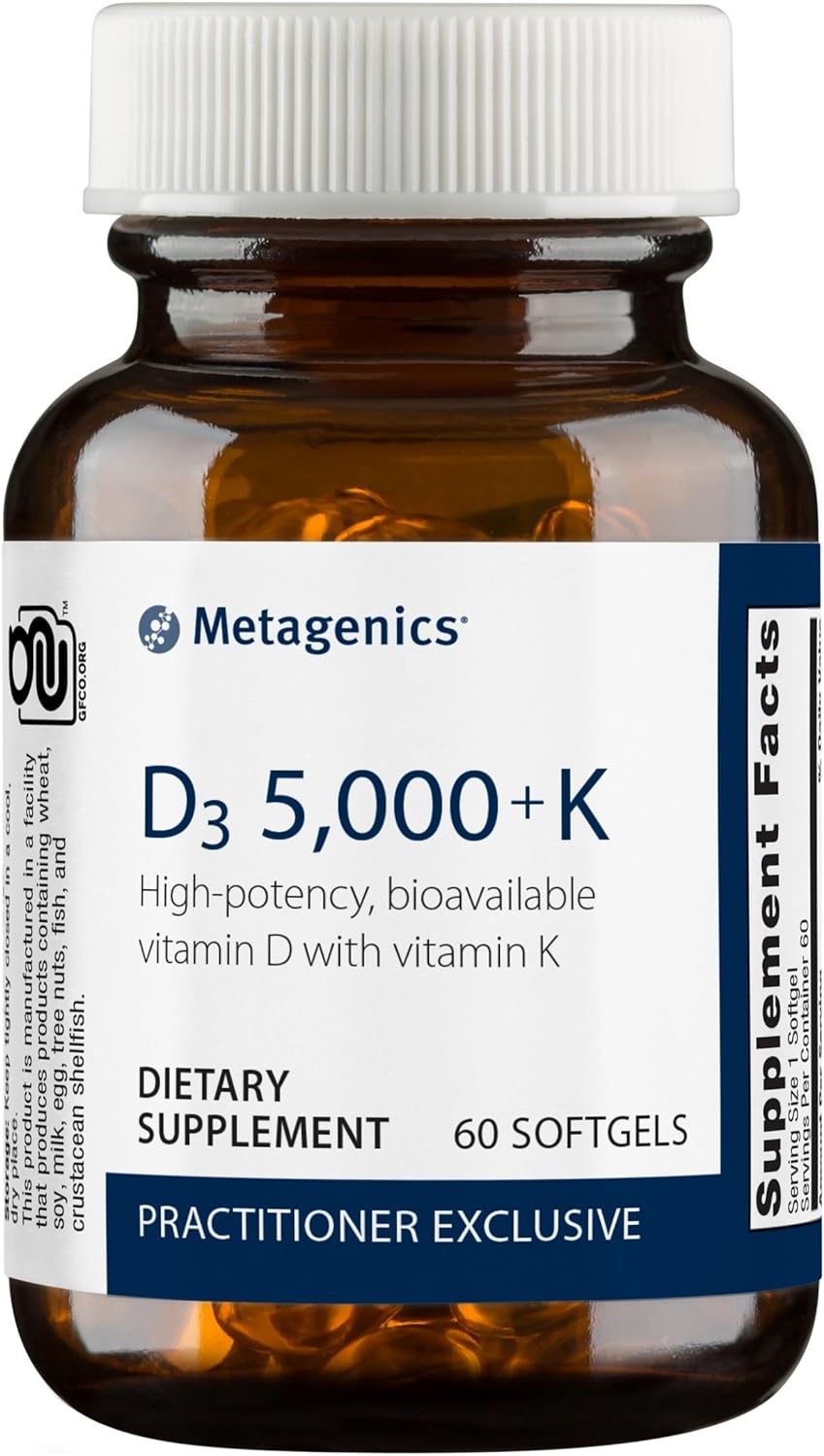 Metagenics D3 5,000 + K - for Immune Support, Bone Health & Heart Heal