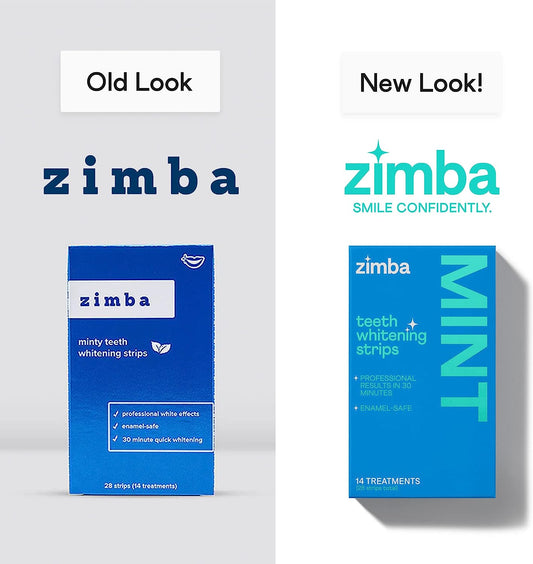 Zimba Teeth Whitening Strips for Teeth Sensitive, White Strips for Teeth Whitening, Teeth Whitener Stain Remover 28 White Strips Included Per Pack, 2 Pack (14 Day Treatment), Mint and Peppermint