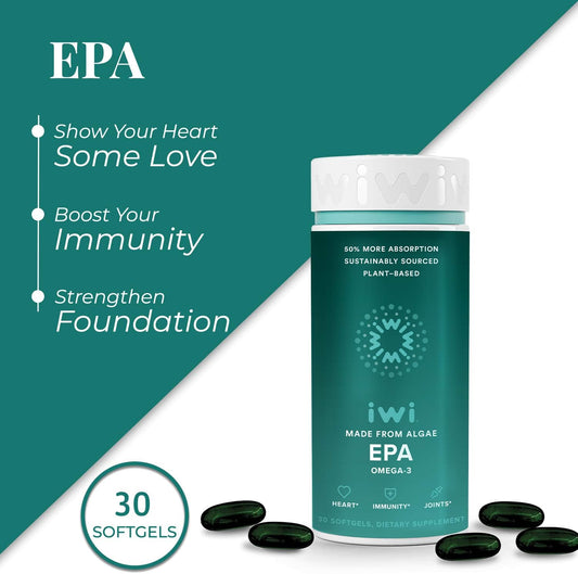 iwi Life Omega-3 Oil EPA - Algae Oil Softgel Capsules - 100% Vegan Non GMO, Better Absorption - Supports Immune System R