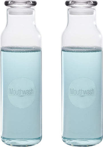 2 Mouthwash Bottles Glass Dispenser Containers with Mouth Wash Labels 24