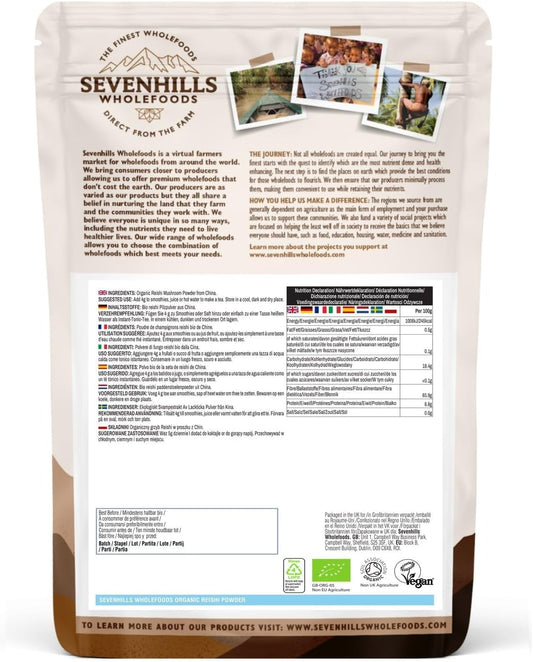 Sevenhills Wholefoods Organic Reishi Mushroom Powder 200g, Ganoderma L200 Grams