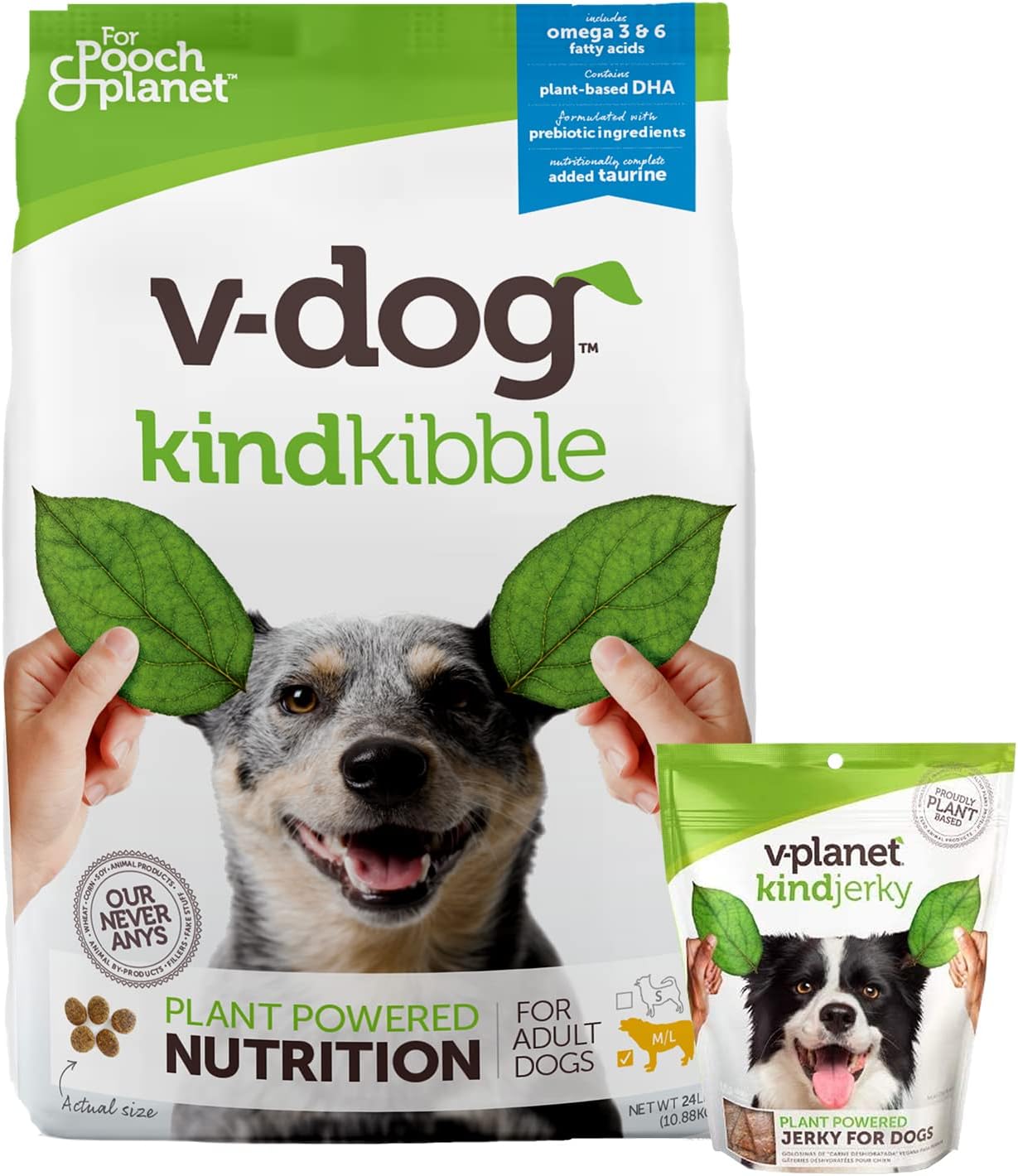 V-dog Plant Based Bundle for Large Dogs: Vegan 24LB Kind Kibble Dry Dog Food with Plant Based Protein and Plant-Based Sa