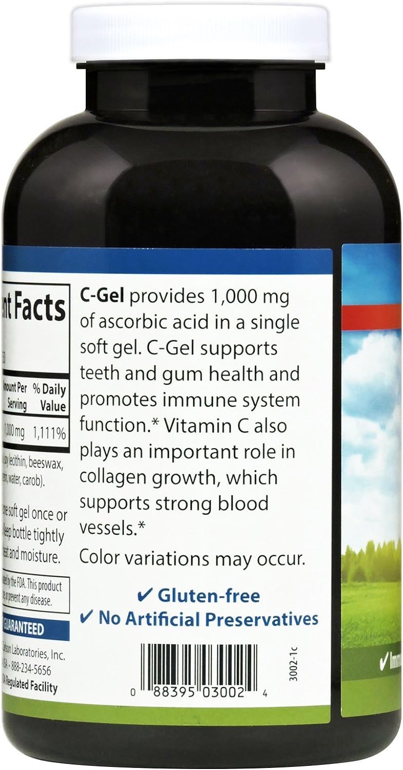 Carlson - C-Gels, 1000mg, Vitamin C Softgels, Immune Support & Heart H