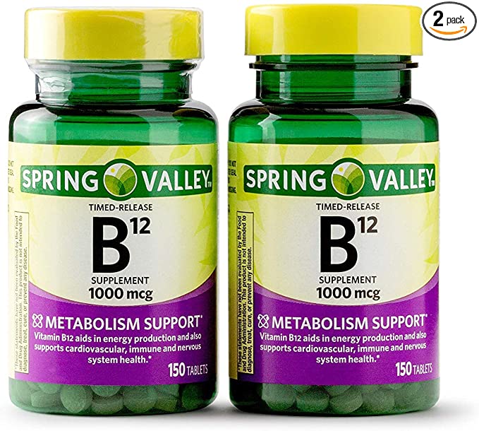 Spring Valley Vitamin B12 Timed Release Tablets, 1000 Mcg, 150 Count (Pack Of 2, 300 Count Total)