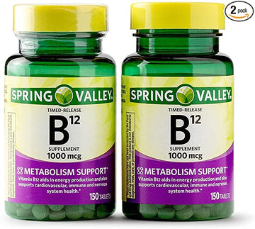 Spring Valley Vitamin B12 Timed Release Tablets, 1000 Mcg, 150 Count (Pack Of 2, 300 Count Total)