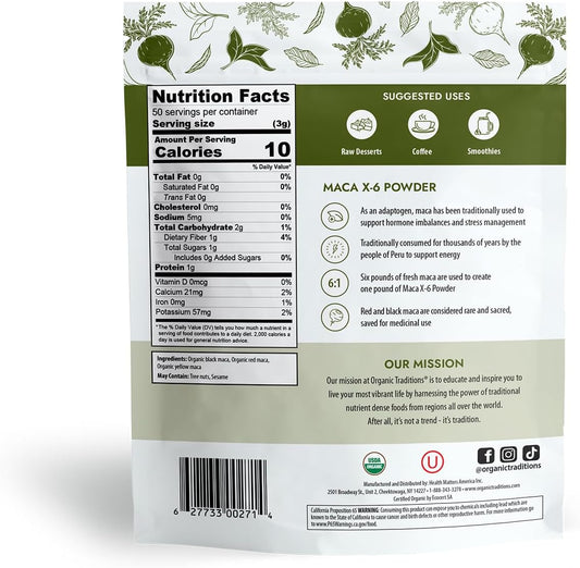 Organic Traditions Maca X-6 Black and Red Powder - 5.3oz - Gelatinized